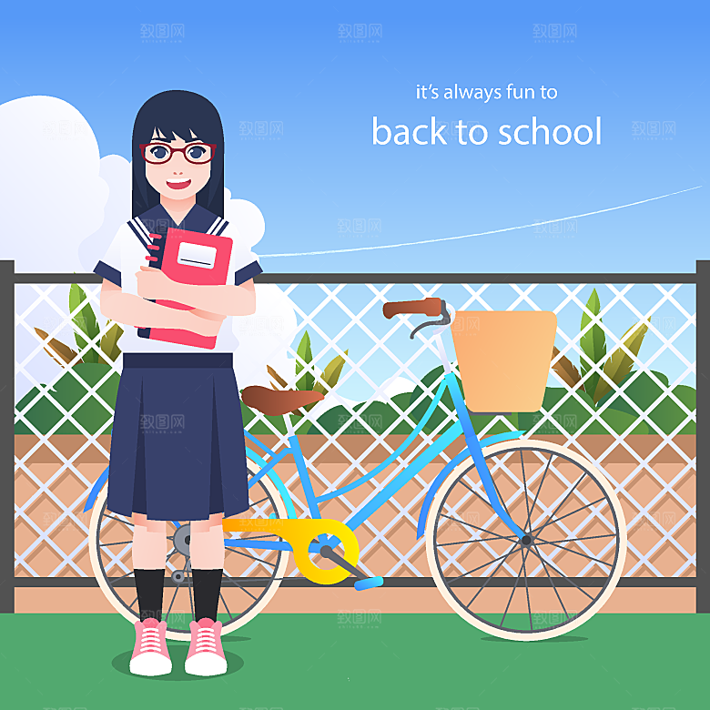返校女学生矢量素材