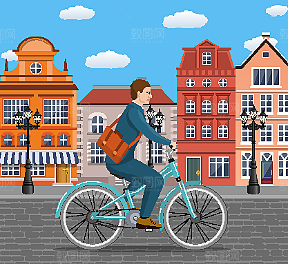 骑车上班的商务男子矢量图