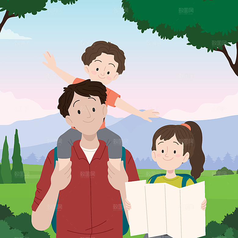 手绘插图家庭场景