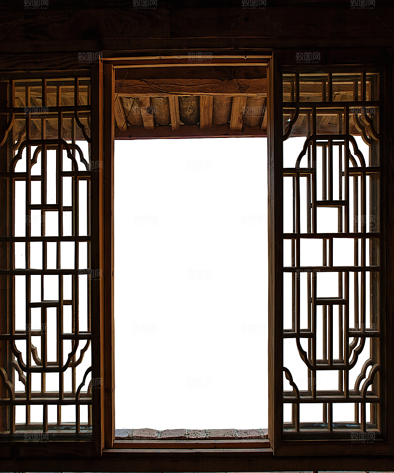 复古古代建筑窗户门窗素材