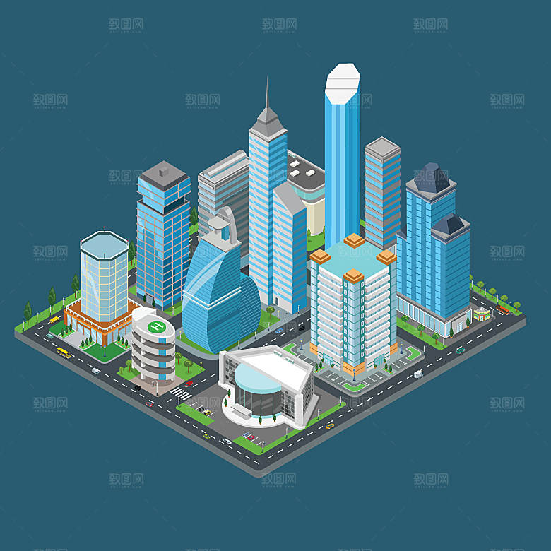 适量城市建筑大楼模型场景
