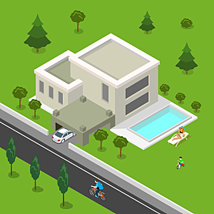 绿色建筑房子模型适量场景