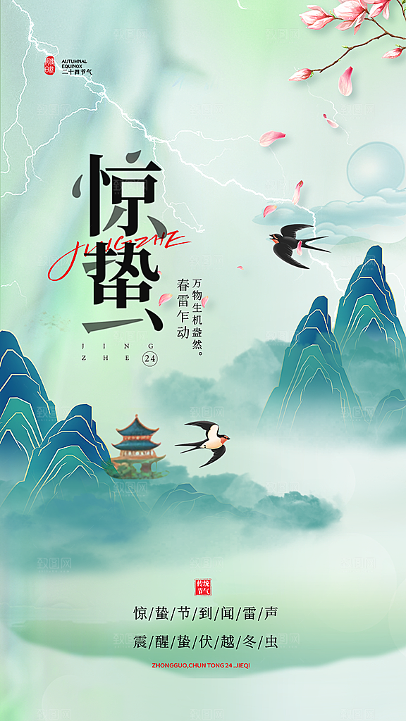 大气简约惊蛰全屏海报