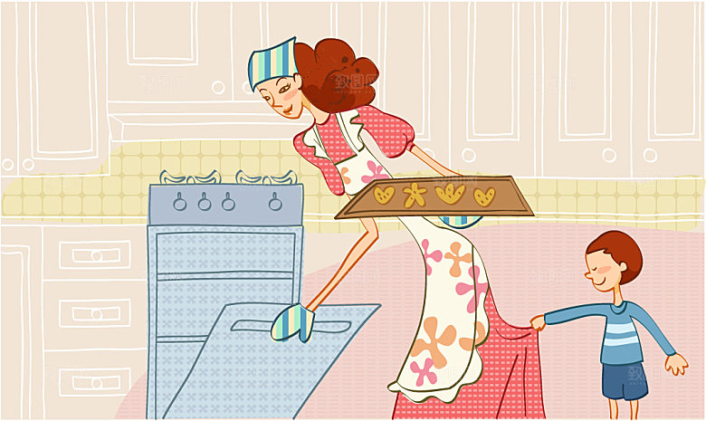 卡通手绘创意妈妈孩子母亲节插画设计