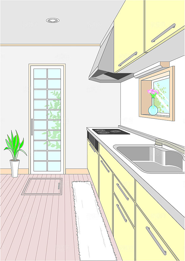 厨房手绘创意场景矢量插画