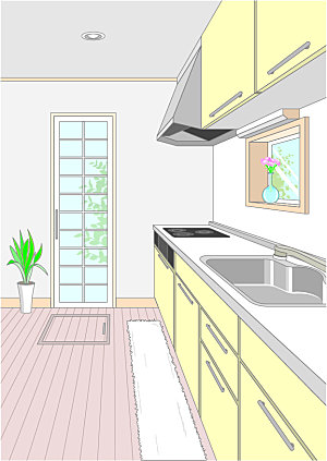 厨房手绘创意场景矢量插画