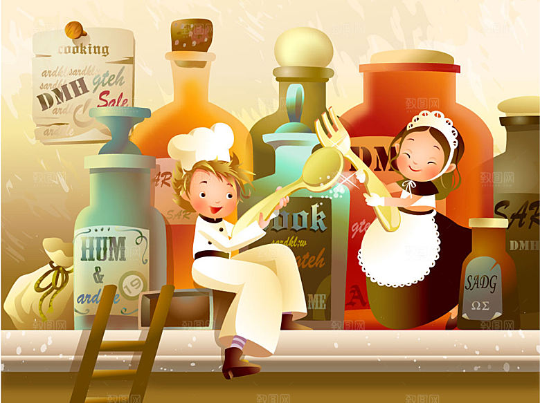 卡通手绘美食创意插画