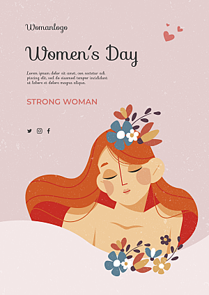 妇女节手绘插画海报设计