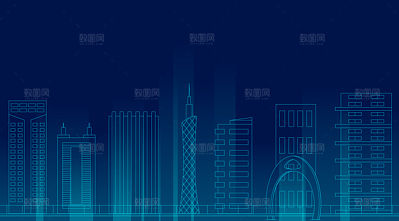 蓝色房子建筑线性海报背景