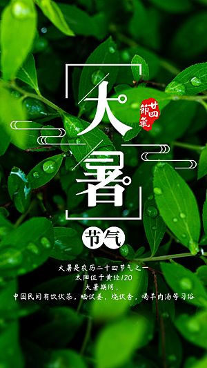 绿色树叶风景节气节日大暑小暑海报设计