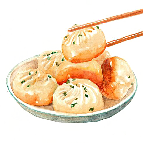 卡通手绘包子小笼包免扣素材