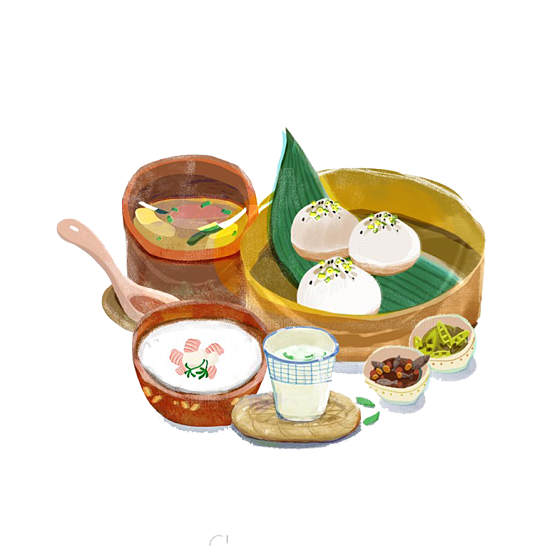 卡通手绘包子小笼包免扣素材