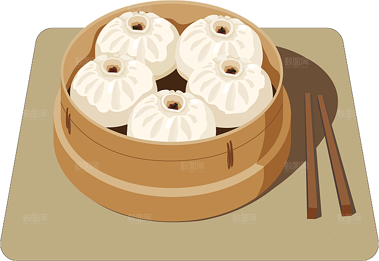 卡通手绘包子小笼包免扣素材