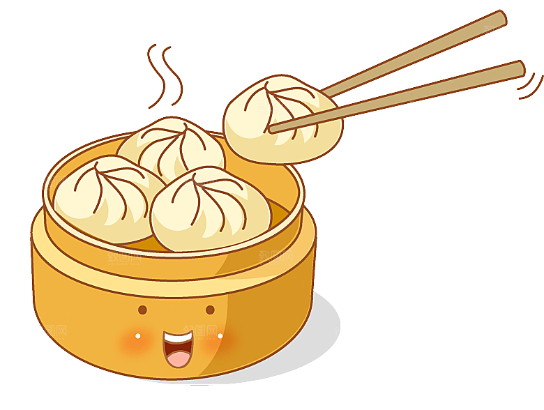 卡通手绘包子小笼包免扣素材