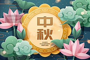 手绘中国风中秋节节日插画海报
