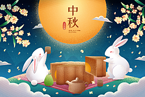 手绘中国风中秋节节日插画海报