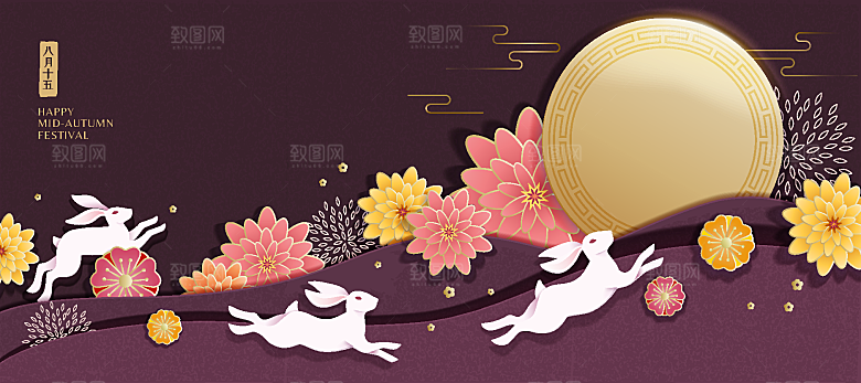 简约大气中秋传统插画模板