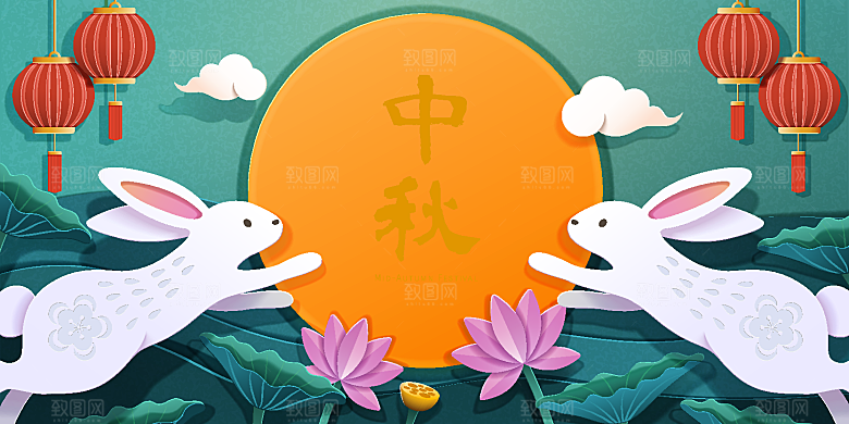 简约大气中秋传统插画模板