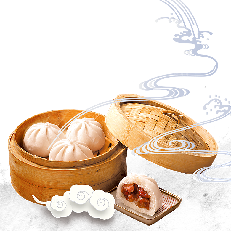 手绘小笼包卡通小包子元素
