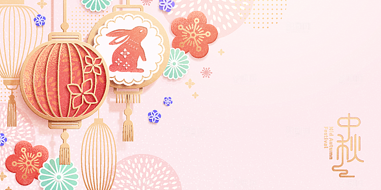 手绘中国风中秋节节日插画海报