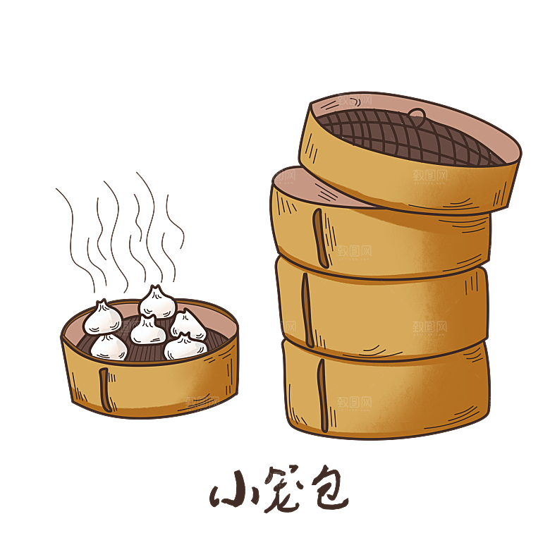 卡通包子手绘小笼包