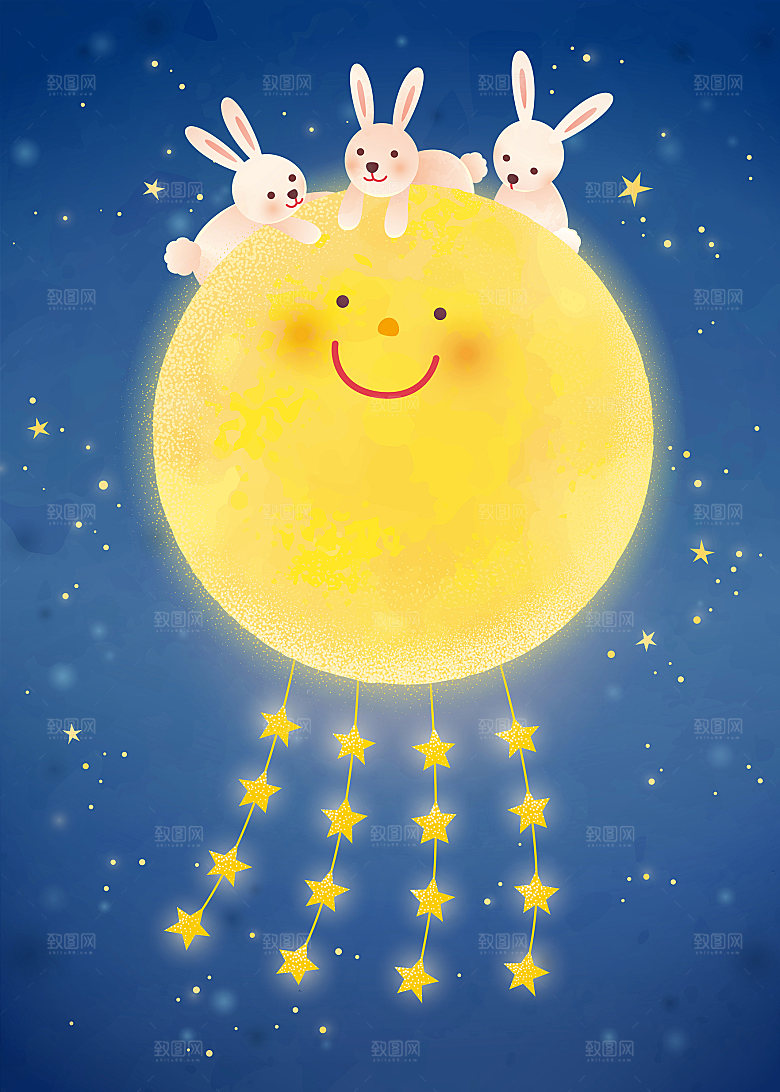 手绘中国风中秋节节日插画海报