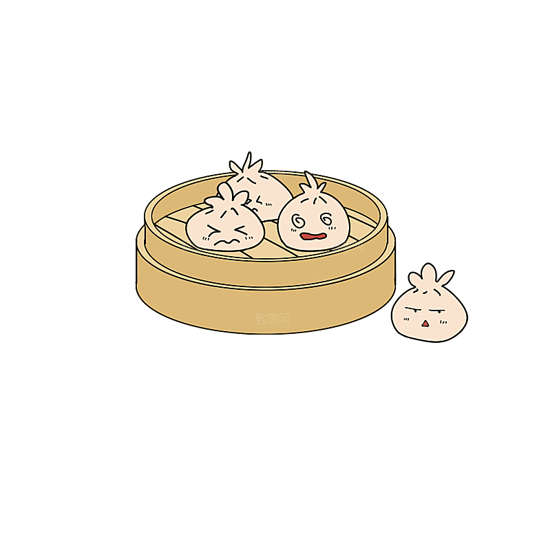 手绘卡通蒸包子免扣元素