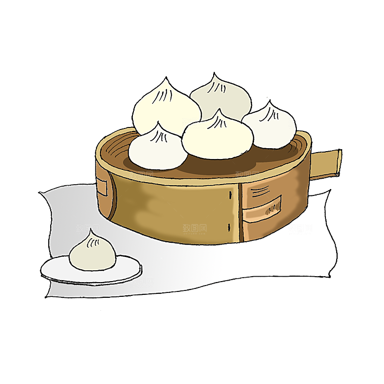 卡通手绘蒸包子素材