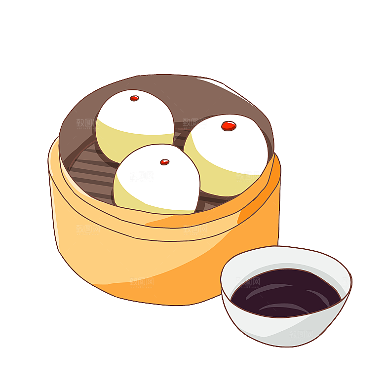 手绘蒸屉小笼包免扣元素