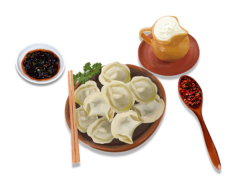 卡通手绘水饺蒸饺包子免扣元素