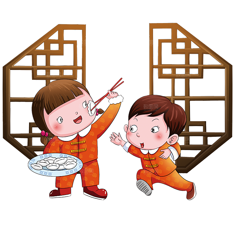卡通手绘包饺子人物素材