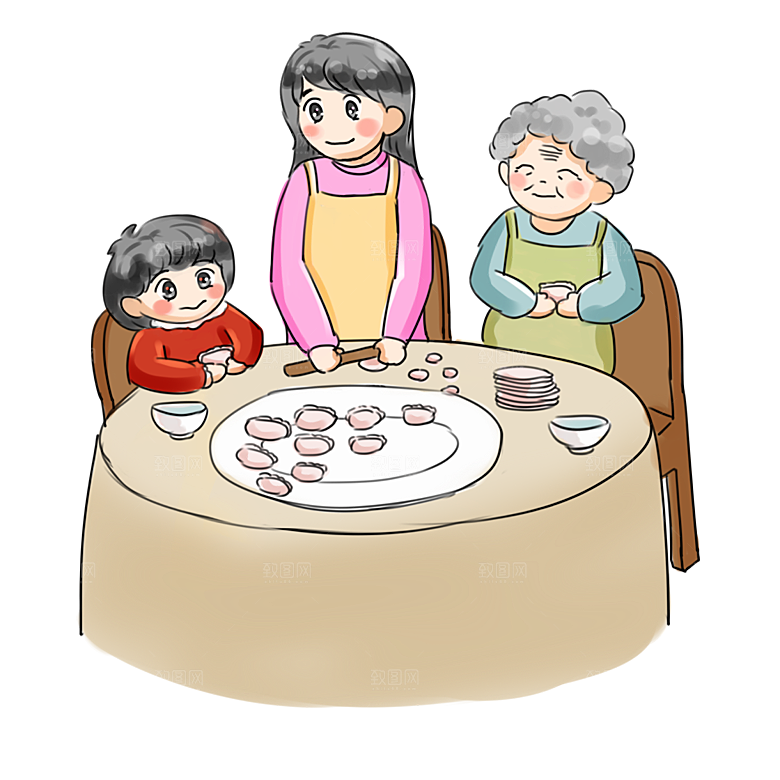 卡通手绘包饺子人物素材