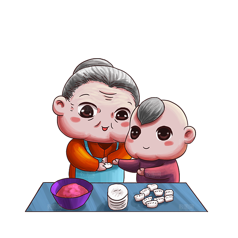 卡通手绘包饺子人物素材