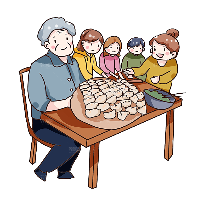 卡通手绘包饺子人物素材