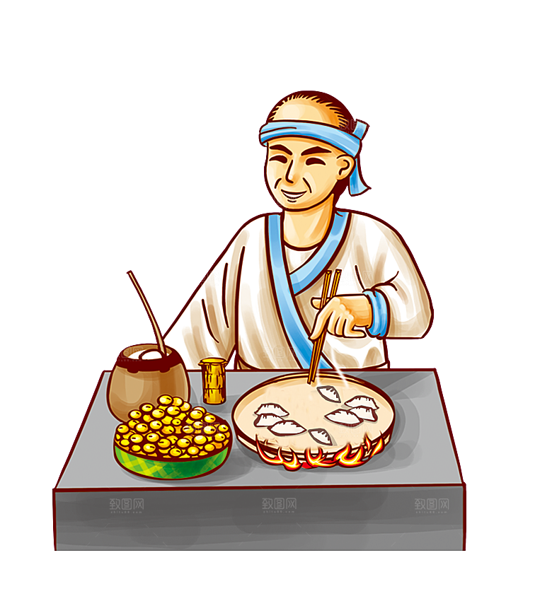 卡通手绘东北饺子卡通人物包饺子素材