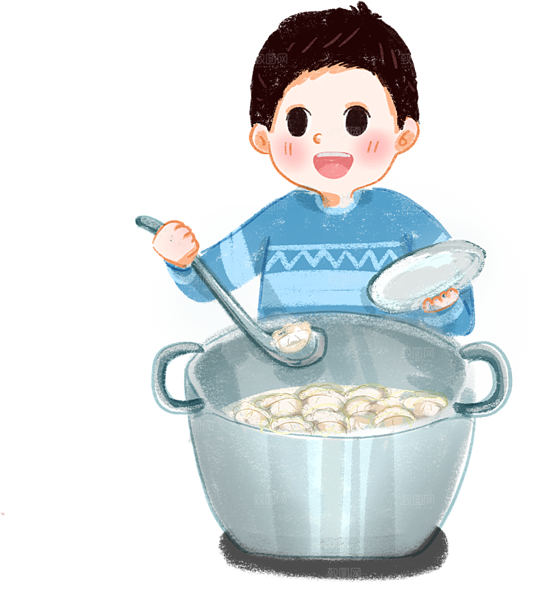 卡通手绘东北饺子卡通人物包饺子素材