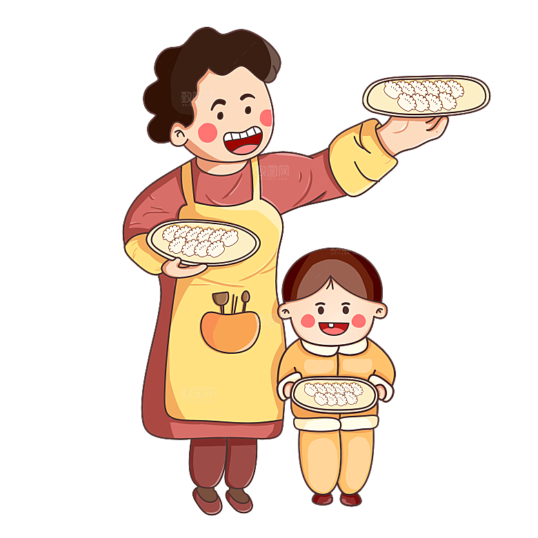 卡通手绘东北饺子卡通人物包饺子素材