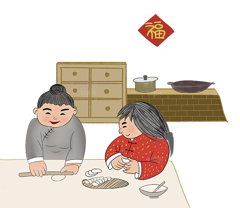 卡通手绘东北饺子卡通人物包饺子素材