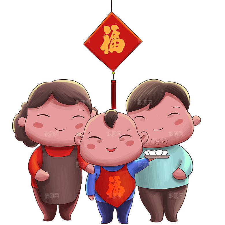 卡通手绘东北饺子卡通人物包饺子素材