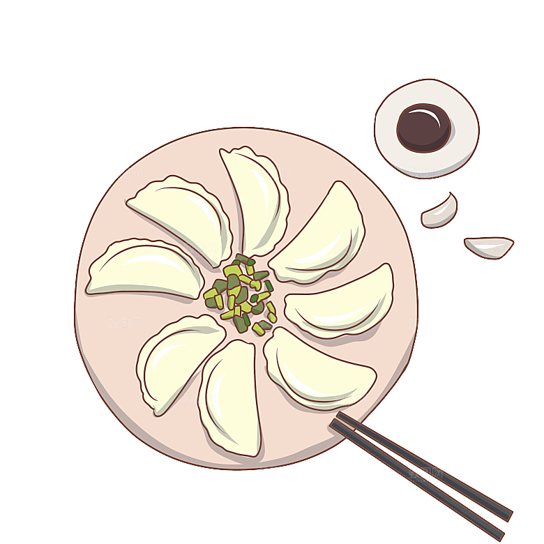 手绘卡通饺子水饺蒸饺子png素材