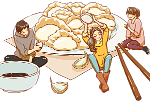 卡通手绘东北特色美食饺子素材
