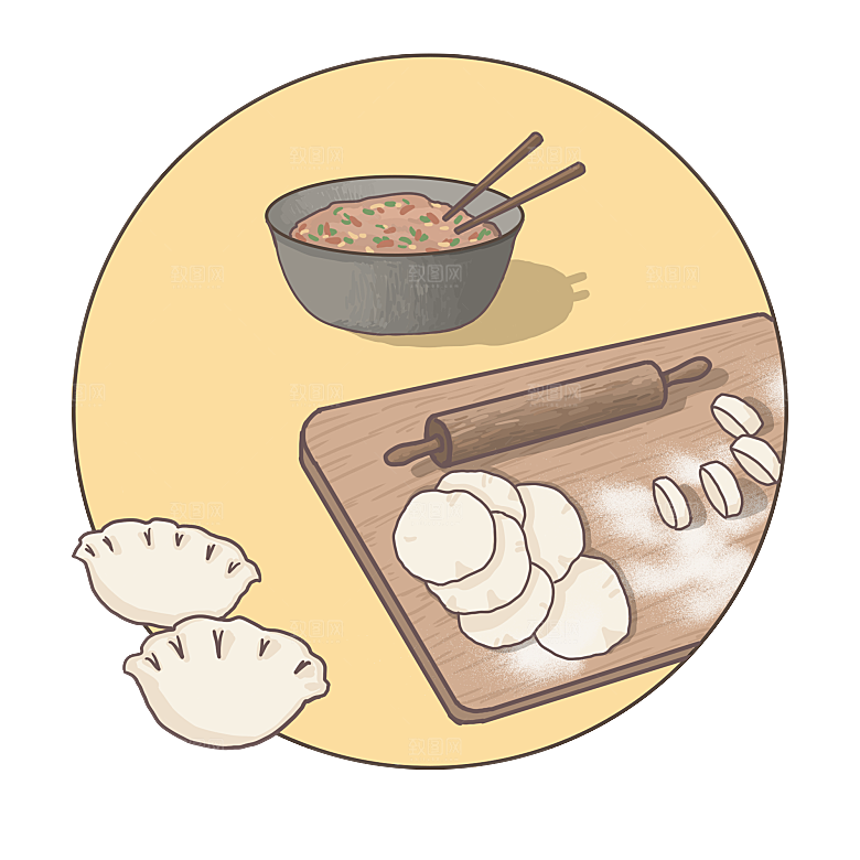 卡通手绘包饺子东北水饺素材