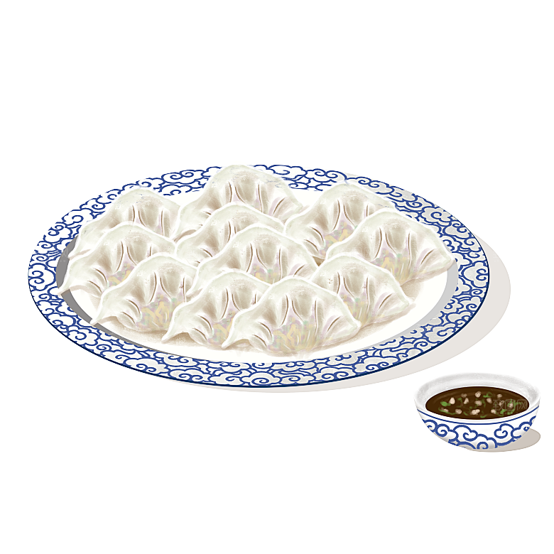 卡通手绘水饺蒸饺素材