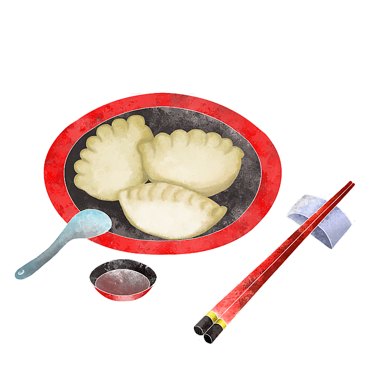 卡通手绘水饺蒸饺素材