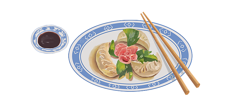 卡通手绘水饺蒸饺素材
