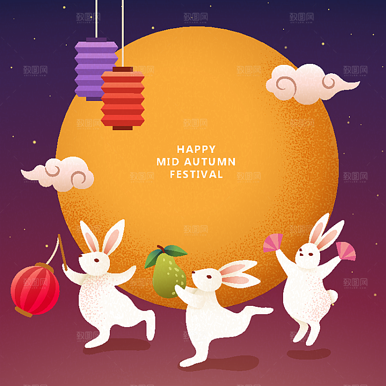 手绘中国风中秋节节日插画海报