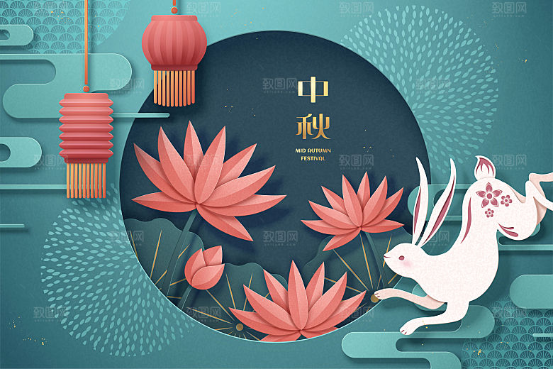 简约大气中秋传统插画素材