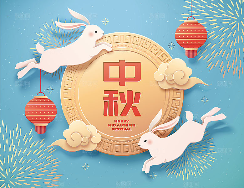 简约大气中秋传统插画素材