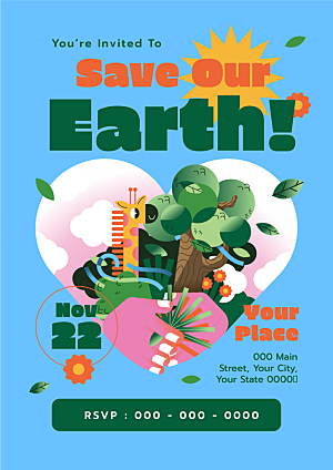 拯救地球卡通环保海报