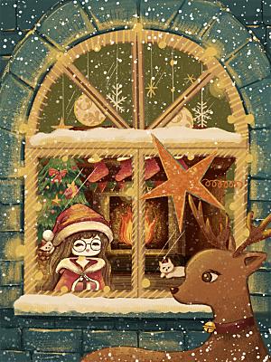 圣诞圣诞老人圣诞树插画手绘海报